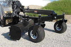 Designed for use by asphalt, landscaping, and concrete flatwork contractors, the machine has an 8-ft., six-way hydraulically controlled moldboard operated by an in-cab remote.