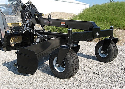 Designed for use by asphalt, landscaping, and concrete flatwork contractors, the machine has an 8-ft., six-way hydraulically controlled moldboard operated by an in-cab remote.