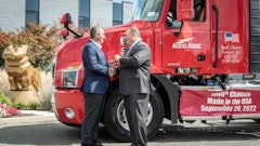Spencer Webster, president of Red Classic, a subsidiary of Coca-Cola Consolidated based in Charlotte, North Carolina, and the largest independent Coca-Cola bottler in the U.S., recently accepted keys for a Mack® Anthem model from Jonathan Randall, Mack Trucks senior vice president of sales and commercial operations. The Mack Anthem model is the 1,000th over-the-road vehicle that Red Classic has purchased from Mack Trucks. Webster accepted the vehicle during a special celebration event at Mack’s Lehigh Valley Operations (LVO), based in Macungie, Pennsylvania, where all Mack Class 8 models for North America and export are assembled.