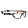 The frame on the safety glasses features co-injected temples and a PLATINUM scratch and fog resistant coating for durability.