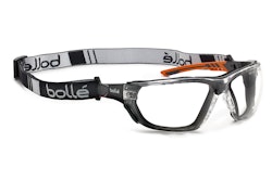 The frame on the safety glasses features co-injected temples and a PLATINUM scratch and fog resistant coating for durability.