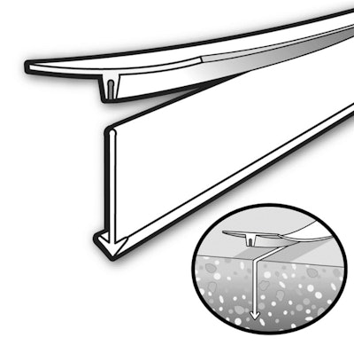 Insert joint using Zip Strip rigid plastic strip.