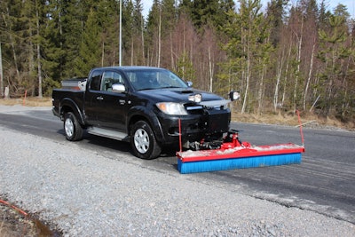 Offered in multiple sizes from 59-in. to 118-in. wide, the SweepAway push brooms are available in a light series with eight brush rows or a medium series with 12 brush rows.