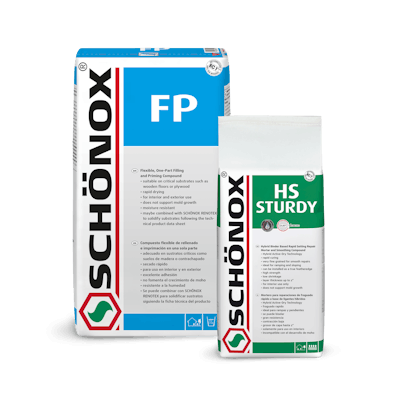 The Schönox FP, one-part filling and priming compound, allows flooring professionals to prime and fill substrates in one step. The company also launched a 10-lb. bag version of Schönox HS Sturdy.