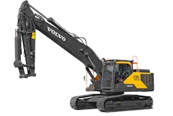 Rather than the traditional boom-and-stick approach of digging-biased excavators, this crawler is fitted with a 23-ft. long straight boom and purpose-built arm.
