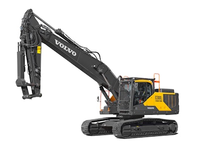 Rather than the traditional boom-and-stick approach of digging-biased excavators, this crawler is fitted with a 23-ft. long straight boom and purpose-built arm.