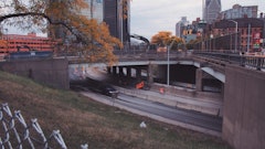 View of I-375 in downtown Detroit, MI.