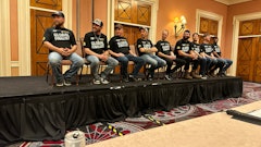 The nine Caterpillar Global Operator Challenge finalists answered questions and anticipated the final competition at CONEXPO 2023 on Sunday, March 12.