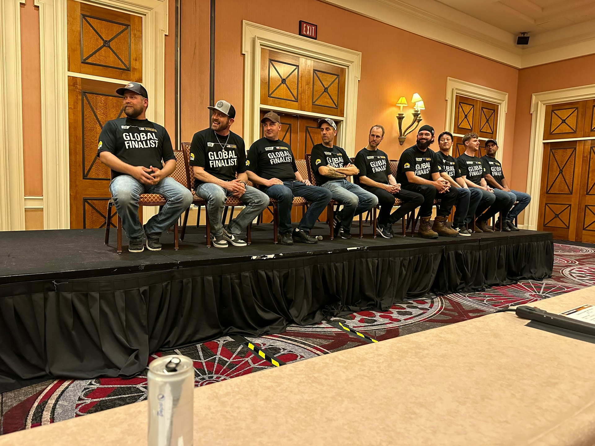 The nine Caterpillar Global Operator Challenge finalists answered questions and anticipated the final competition at CONEXPO 2023 on Sunday, March 12.