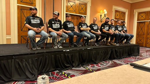The nine Caterpillar Global Operator Challenge finalists answered questions and anticipated the final competition at CONEXPO 2023 on Sunday, March 12.