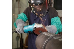 The 7-in. and 9-in. corded angle grinders are powered by a 15-amp motor and feature rear handle power switches that require two actions to start the tool.