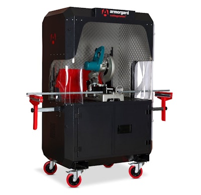 The CuttingStation weighs 396-lbs. and features storage areas for holding tools, equipment and small items.