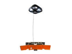 The compact area lighting system mounts a high-intensity LED array on a tethered Unmanned Aerial Vehicle (UAV), also known as a drone, positioning the light 40-ft. (12 m) up to 100-ft. (30.5 m) above a jobsite.