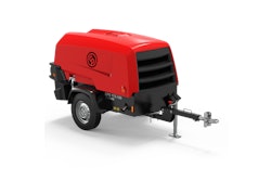 Secured to a single-axle trailer for transportation, the CPS 175-100 is equipped with a Kubota V1505-CR-T-E5B diesel engine and offers up to 125 psi during use.