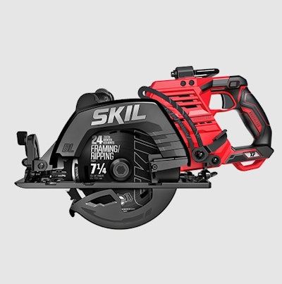The cordless circular saw features a brushless motor with a power management system that delivers 5,300 rpm for cutting performance.