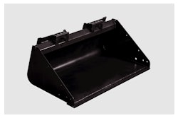 The bucket attachment features a round back design for loading and cleanout, as well as a low heel to support cutting to grade and back dragging.