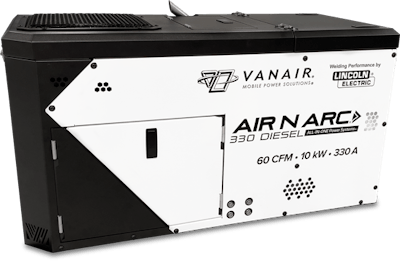 This machine is equipped with several multi-functioning capabilities including up to 60 cfm of air power, 10,000W of AC electric power, battery booster and battery charger.