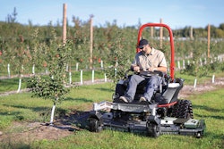 The extension provides 16 in. of additional cutting width (82 in. total) and flexes up to 12 degrees to follow the terrain.