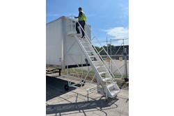Equipped with bottom-located rubber wheels for transport around the jobsite, the ladders in this series feature a fixed tool tray and full length handrail.