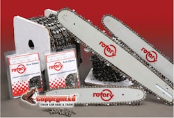 The chain saw bars feature low profile, semi-chisel and skip tooth chain in cut loops or 25-ft. and 100-ft. reels.