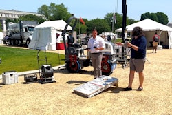 Jamie Roush (President, Dynapac NA) and Brandon Noel (Editor, Asphalt Contractor) play a little cornhole and talk brand strategy on the National Mall.