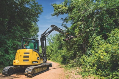 John Deere Construction & Forestry provides brush cutters like the RE50, which is ideal for embankment and ditch management, over-fence brush management and rail right-of-way maintenance.