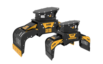 These new sorting grapples have a wide claw opening, allowing them to move and handle large materials.