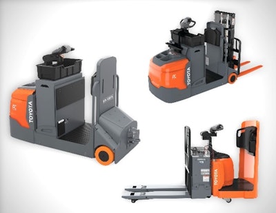 The new electric forklift models include a Side-Entry End Rider, a Center Rider Stacker and an Industrial Tow Tractor.
