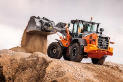 The ZX-7 generation wheel loaders feature a power up mode that increases hill-climbing performance and a large cab with panoramic visibility.