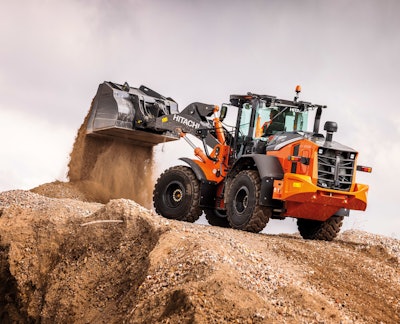 The ZX-7 generation wheel loaders feature a power up mode that increases hill-climbing performance and a large cab with panoramic visibility.