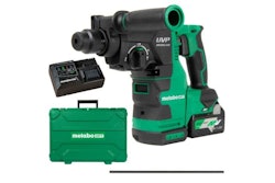 The rotary hammer features User Vibration Protection (UVP), auto stop for preset drilling, LED level with built-in sensor for straight drilling and Reactive Force Control.