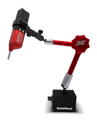 The SafeTest Dial Indicator Series is packaged in a rugged hard shell carry case, with built-in charging harness.