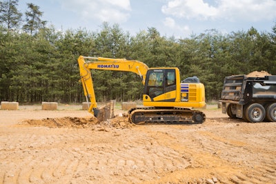 The 97.2-hp tail swing excavator features increased lifting capacity by up to 20% compared to the previous model.