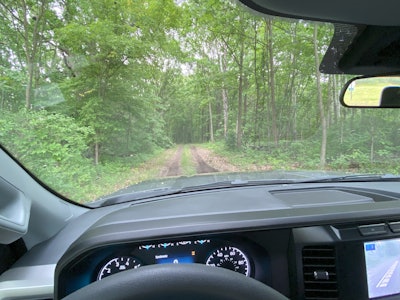 The heavy ruts of the off-road course