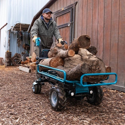 The battery powered LXT Brushless Material Handlers offer three forward speeds with one reverse and a maximum load capacity of over 650 lbs.