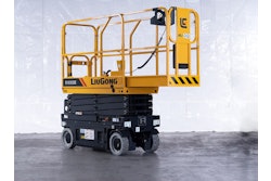Powered by a 1-hp drive motor, this scissor lift can reach a maximum working height of 26 feet with a working load of 220 lbs. in an extended position.