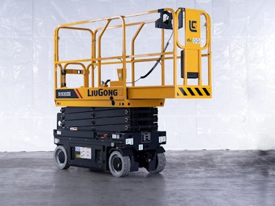 Powered by a 1-hp drive motor, this scissor lift can reach a maximum working height of 26 feet with a working load of 220 lbs. in an extended position.