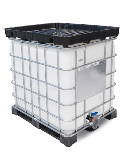 Constructed of chemical resistant polyethylene (PE), the Full Size model sits atop a standard IBC tote, covering the entire surface of 275- to 330-gallon IBCs.