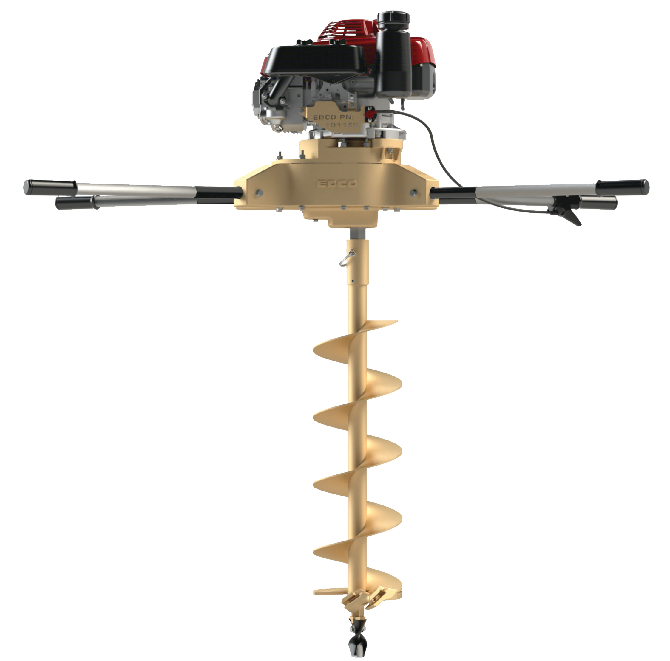 Powered by a gasoline engine, the Two Person Post Hole Digger is equipped with a 53-in. auger and non-conductive composite resin handlebars.