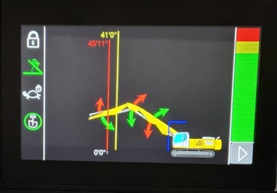 On a separate screen, the operator can always see where the demolition attachment is.