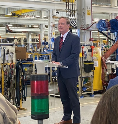 Representative Joyce speaks in the plant where the DD25 will be produced