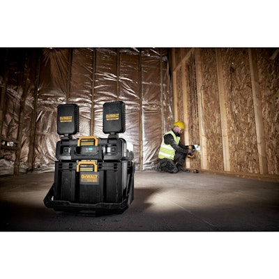 The modular lighting solution delivers up to three hours of runtime** and features two pivoting LED heads that provide 4,000 lumens (using both lights) and seven brightness levels.