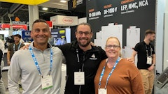 Editor-in-Chief Lori Ditoro and Account Executive Greg Schulz talk with Xerotech's Jesse Morris about the company's battery packs.