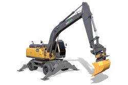The training pack features a live quick coupler attachment change training feature and includes a standard bucket, narrow bucket and tiltrotator attachment.