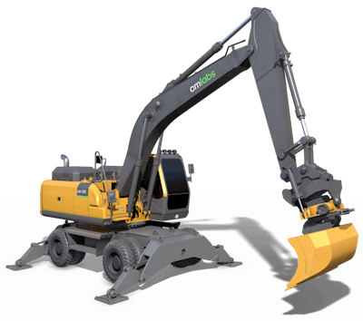 The training pack features a live quick coupler attachment change training feature and includes a standard bucket, narrow bucket and tiltrotator attachment.