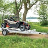 Capable of handling wide body loads, large side-by-sides and UTVs, the trailer has a bed size of 96.875 in. x 179.5 in. with 82.5 in. between the fenders.