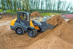 The AX1000 Articulated Loader has a standard bucket volume of 1.3 cu. yd. (1 cubic meter) plus a 75-hp engine.