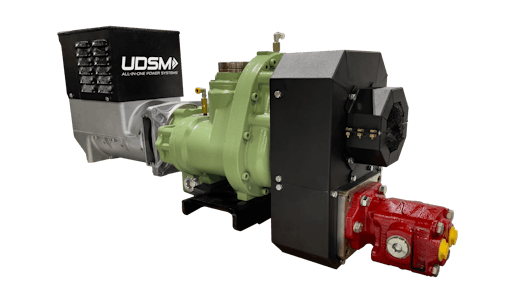 The PTO Shaft-Driven Underdeck ALL-IN-ONE Power System features a 125-185 cfm rotary screw air compressor, 10 kW generator, 330-amp welder, 12V-24V-36V battery boosting, 12V-24V-36V battery charging and up to 30 gpm @ 2,000 psi of hydraulic-driven power.