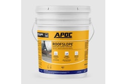 The rebranded APOC RoofSlope is an auxiliary sloping compound that provides a way to fill in low spots on flat roofs and achieve positive slope to aid in proper drainage.
