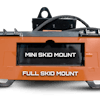 The Duo-Tach mounting bracket is for full-sized skid steers, utilizing the universal skid steer mounting style, and mini skid steers, using the common industry standard mini skid mounting style.